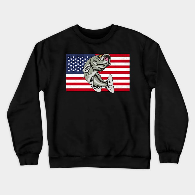 Vintage American Flag Patriotic Bass Fishing Crewneck Sweatshirt by JB.Collection